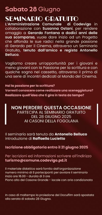 Seminario gratuito di scrittura cinematografica Seminario gratuito di scrittura cinematografica